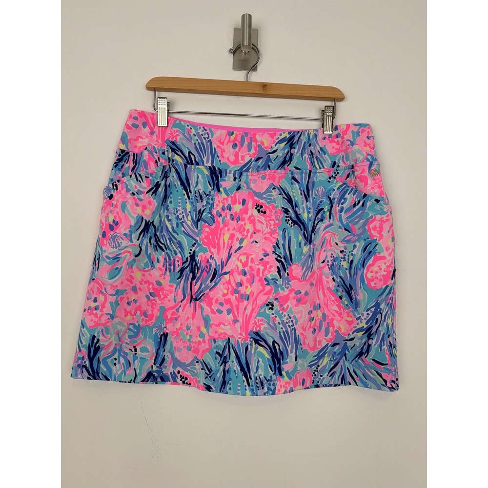 Lilly Pulitzer Luxletic Skort 12 Pink Blue Coral Floral Active Golf Tennis Skirt